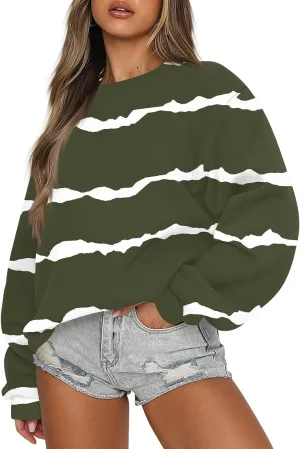 Fall Sweatshirts For Women Graphic Crewneck Striped Pullover 2024 Crop Plus Size Sweatshirts Winter Long Sleeve Tops