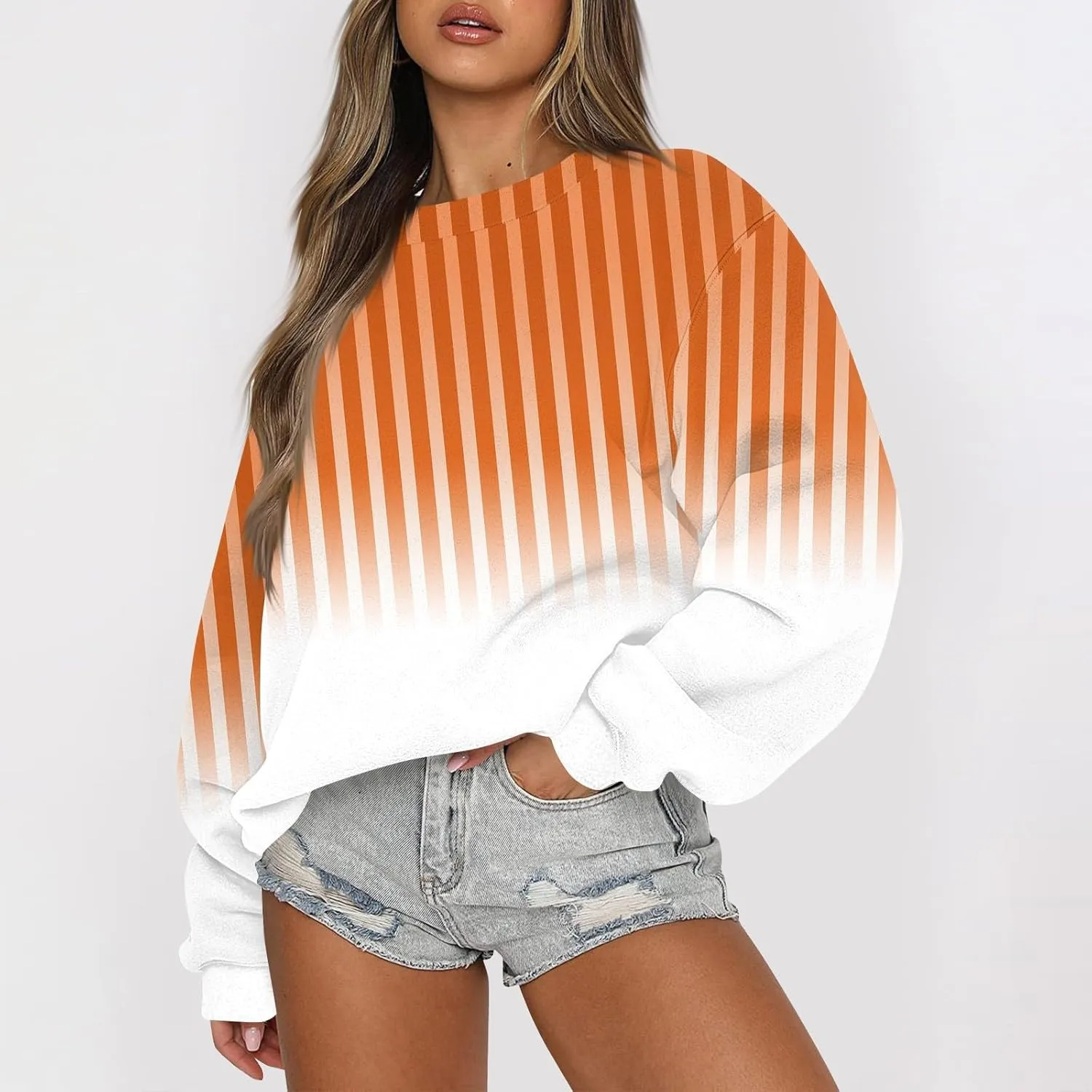 Fall Sweatshirts For Women Graphic Crewneck Striped Pullover 2024 Crop Plus Size Sweatshirts Winter Long Sleeve Tops