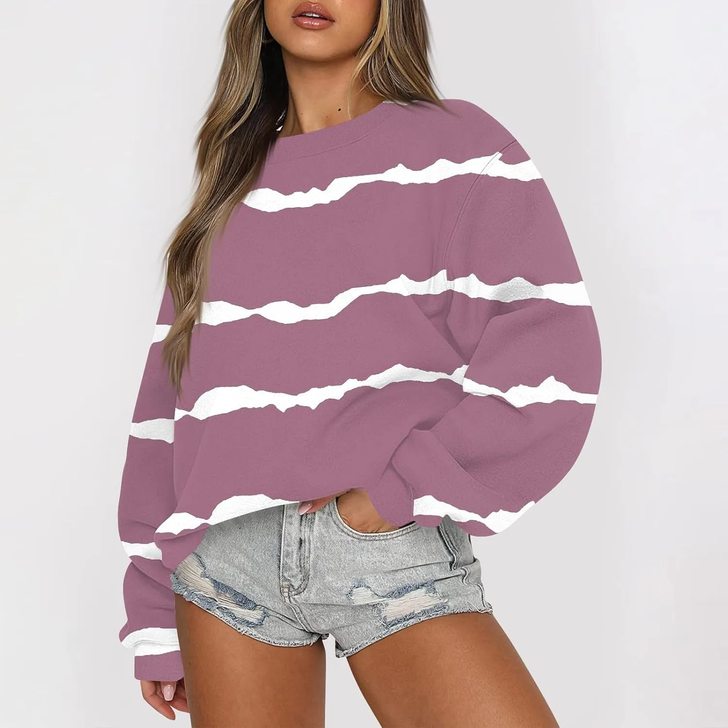 Fall Sweatshirts For Women Graphic Crewneck Striped Pullover 2024 Crop Plus Size Sweatshirts Winter Long Sleeve Tops