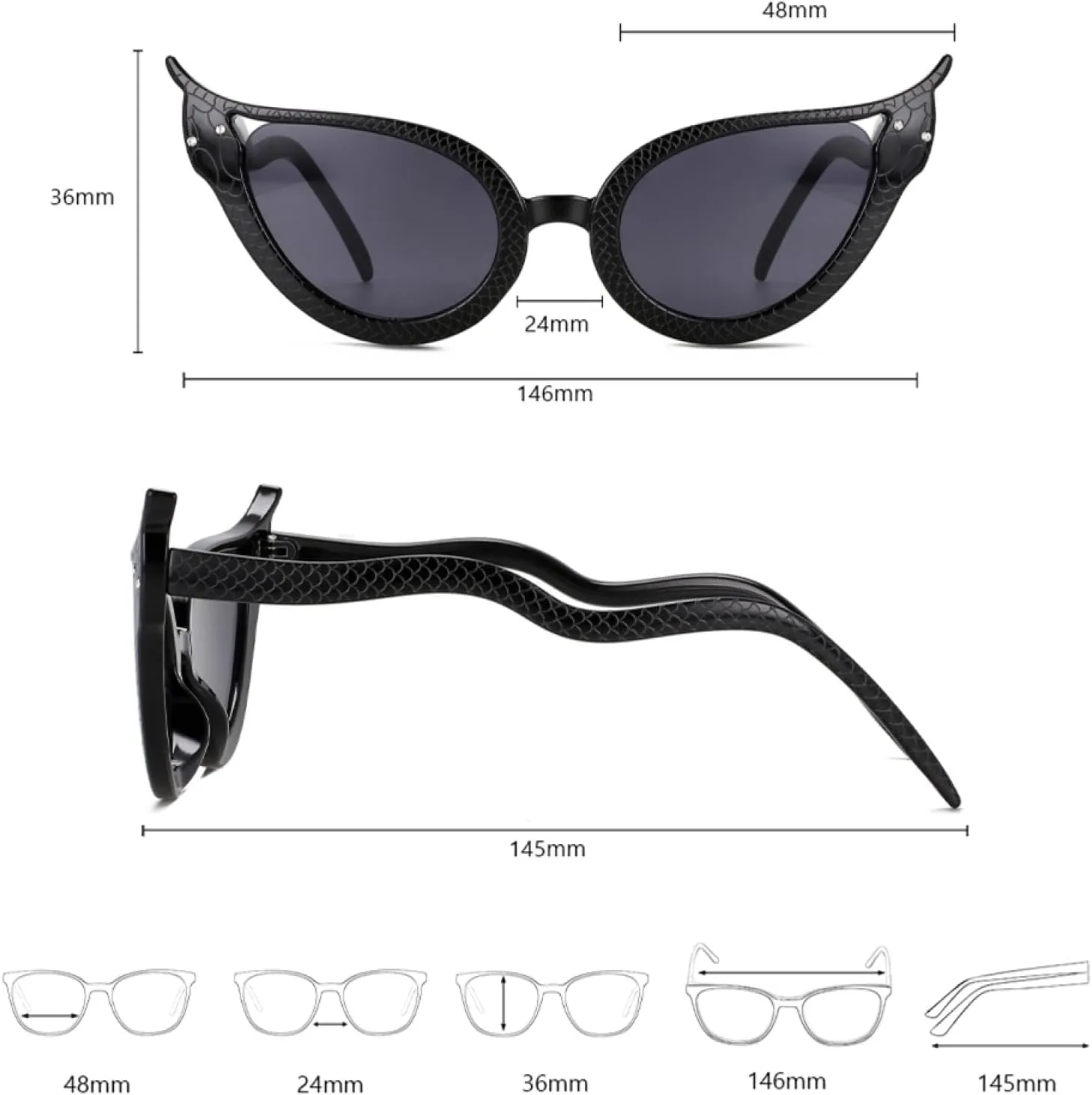 Fashion Cat Eye Women Serpentine Sunglasses Gradient Color Uv400