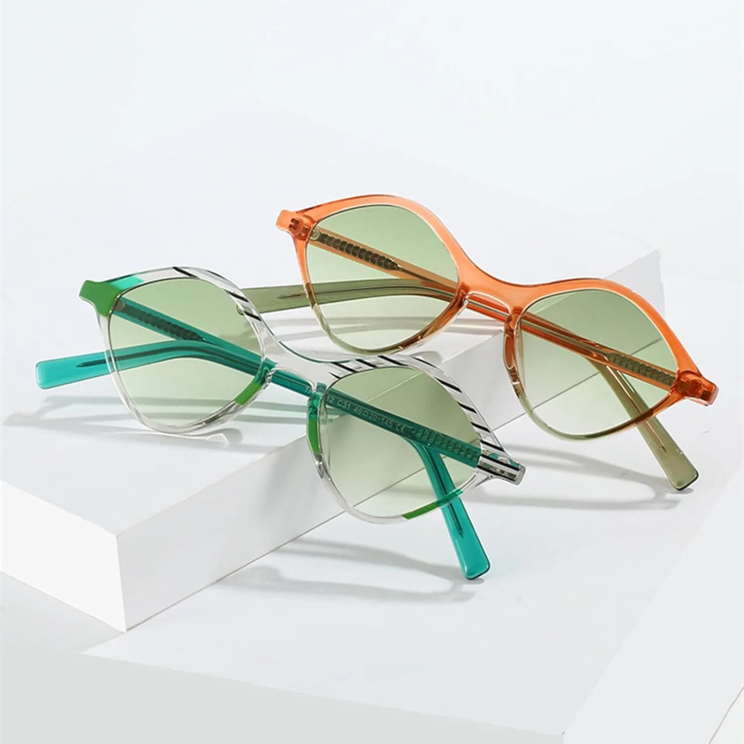 Fashion Clear Colorful Stripe Glasses Women Gradient Color Flat