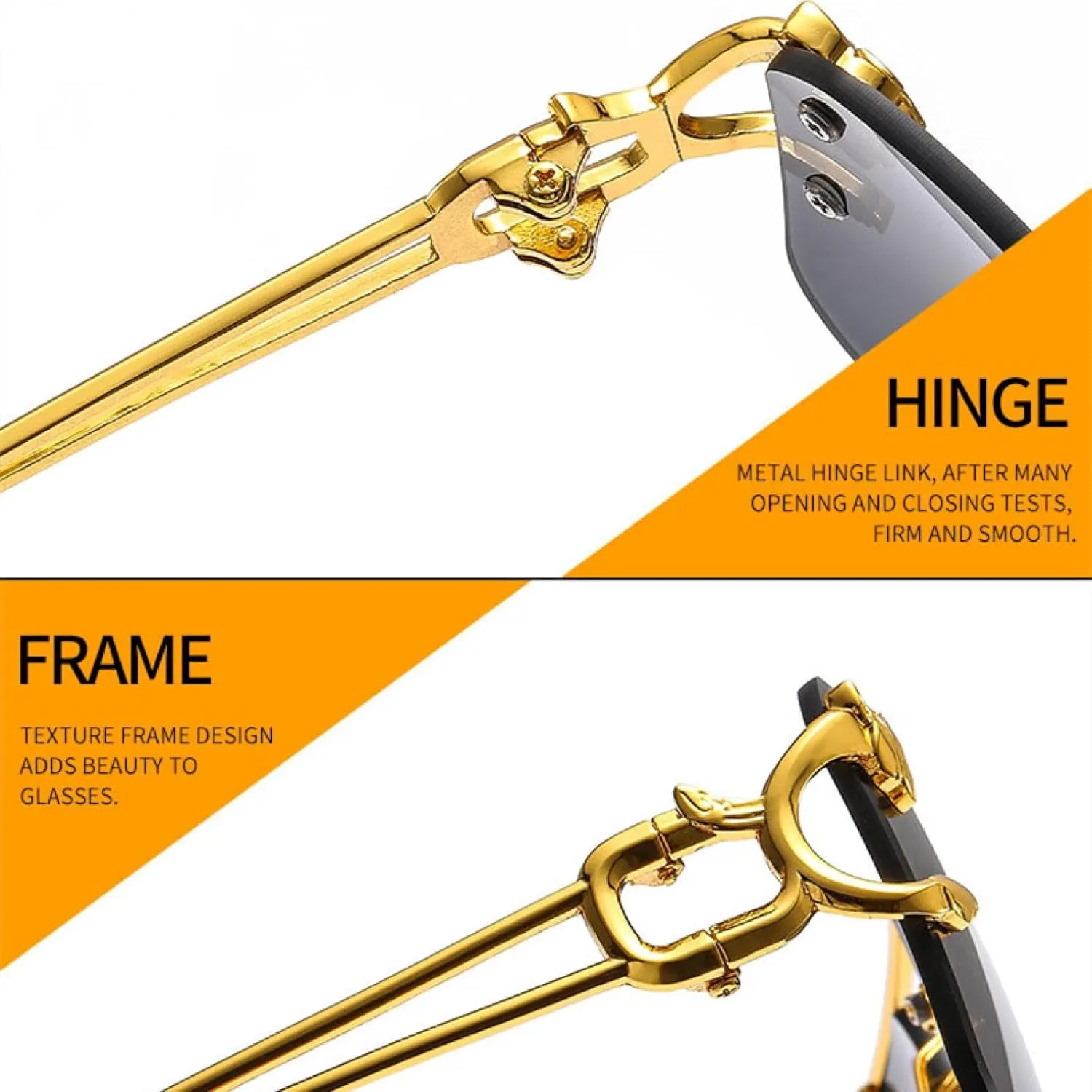 Fashion Metal Leopard Rimless Sunglasses Double Bridges Gradient Uv400