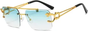 Fashion Metal Leopard Rimless Sunglasses Double Bridges Gradient Uv400