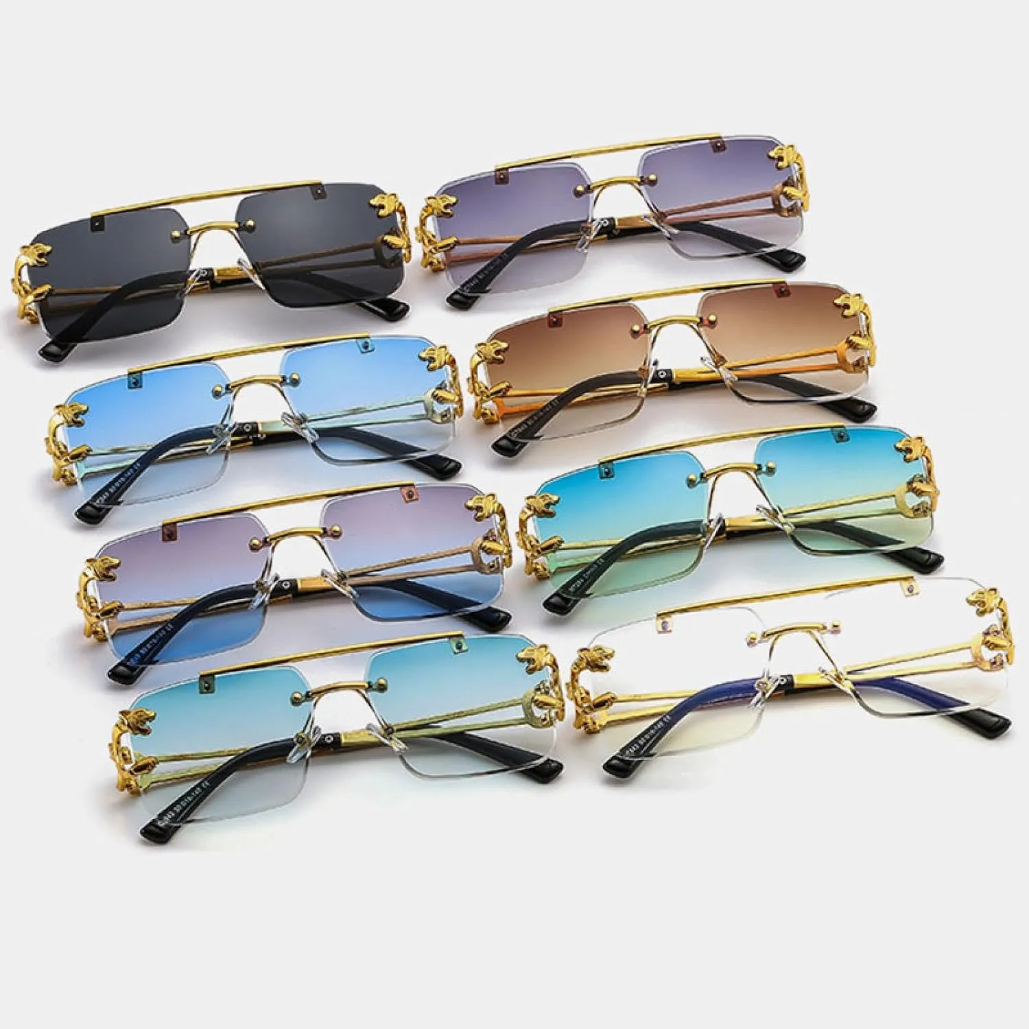 Fashion Metal Leopard Rimless Sunglasses Double Bridges Gradient Uv400