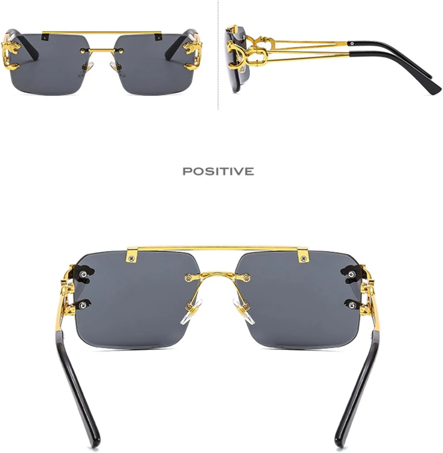 Fashion Metal Leopard Rimless Sunglasses Double Bridges Gradient Uv400