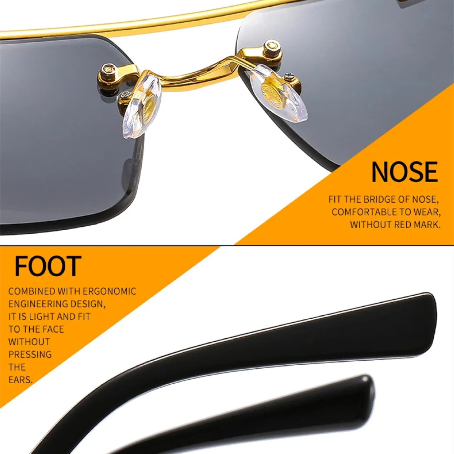 Fashion Metal Leopard Rimless Sunglasses Double Bridges Gradient Uv400