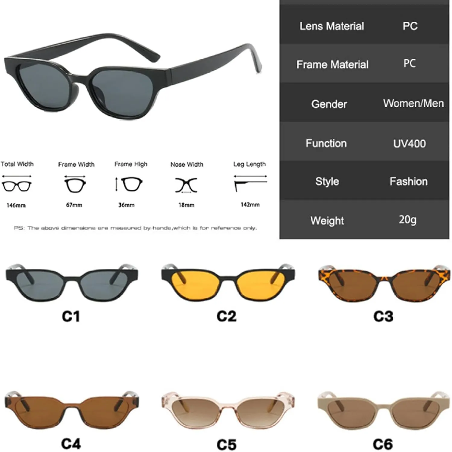 Fashion Small Cat Eye Sunglasses Women Vintage Tea Shades Uv400