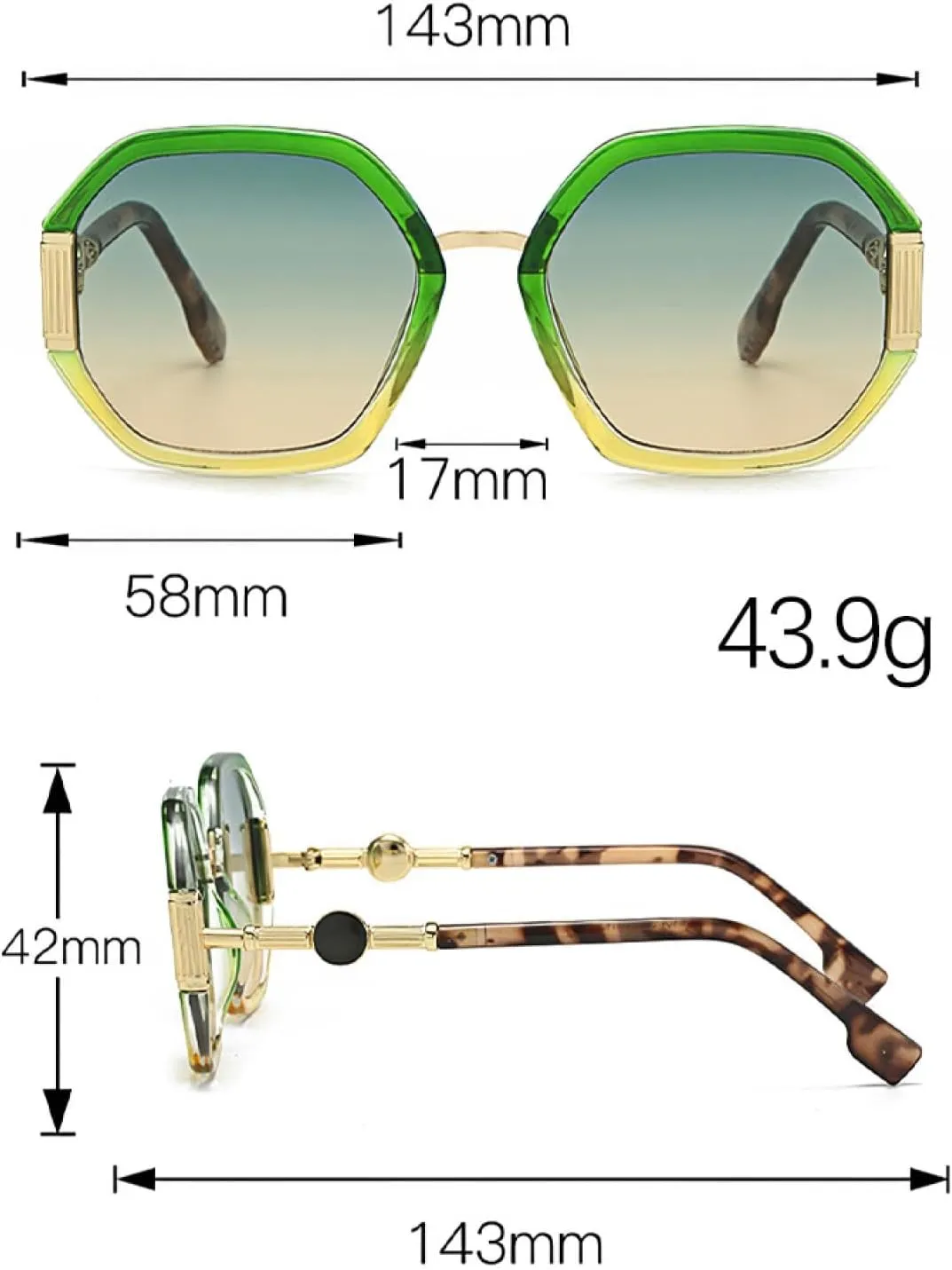 Fashionable Sunglasses for Women Unique Octagonal Frame with Gradient Lenses,