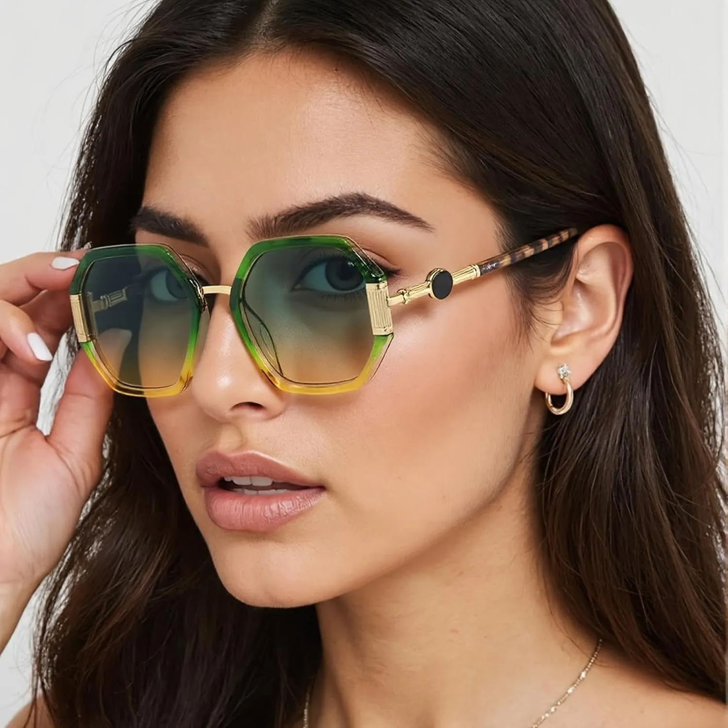 Fashionable Sunglasses for Women Unique Octagonal Frame with Gradient Lenses,