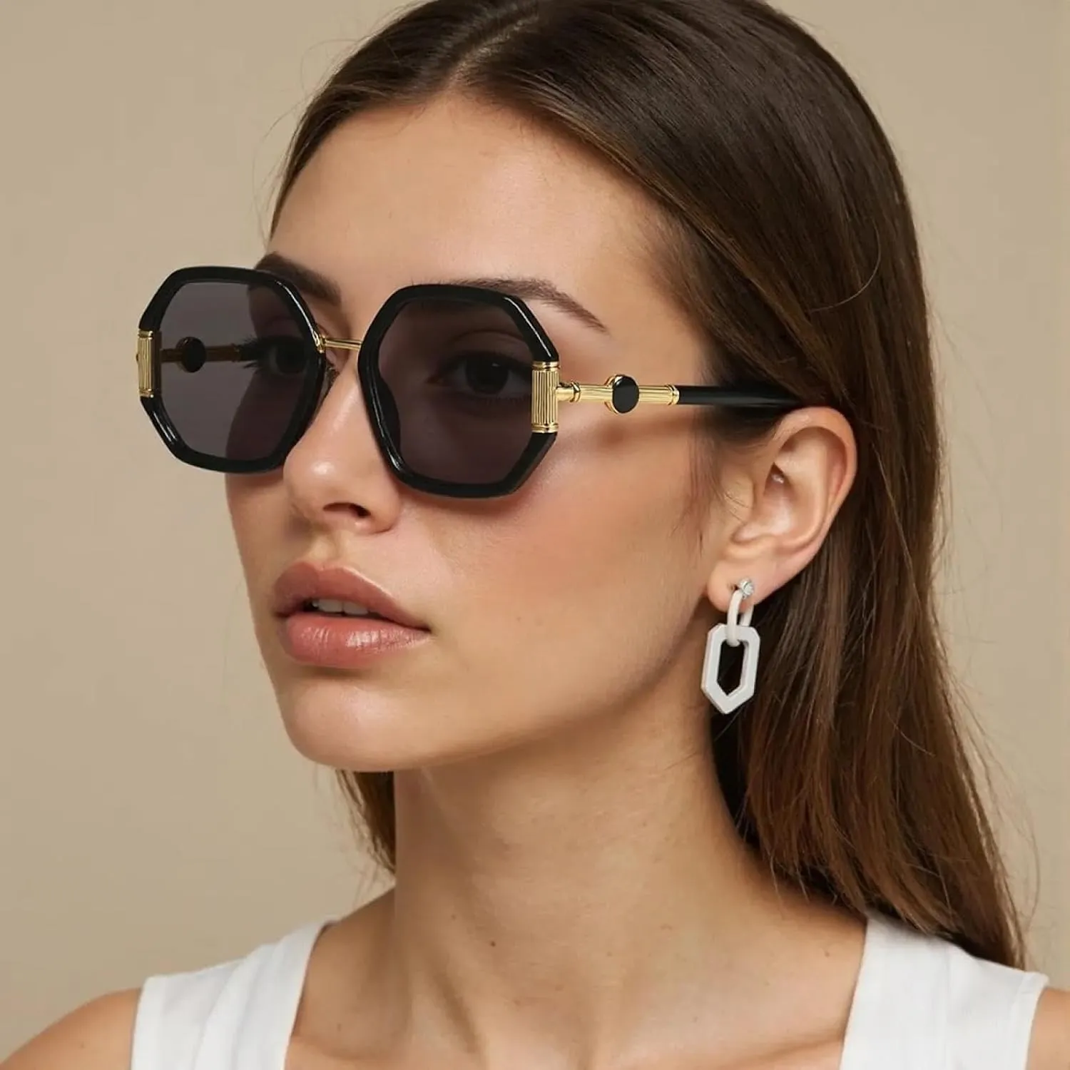 Fashionable Sunglasses for Women Unique Octagonal Frame with Gradient Lenses,