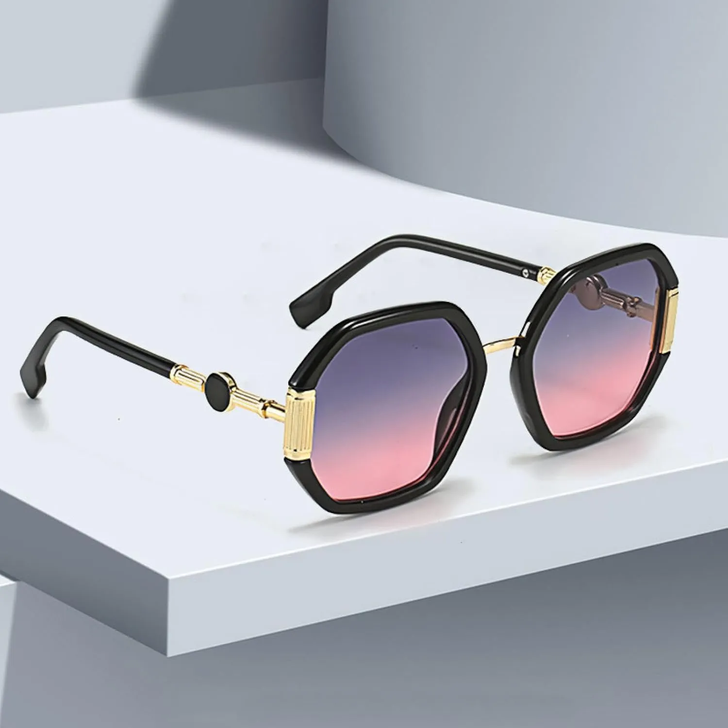 Fashionable Sunglasses for Women Unique Octagonal Frame with Gradient Lenses,