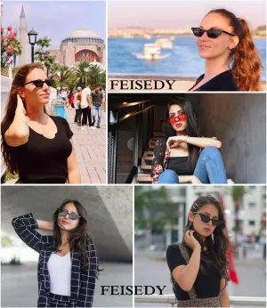 FEISEDY Cat Eye Sunglasses Vintage Square Shade Women Eyewear B2291   B2365