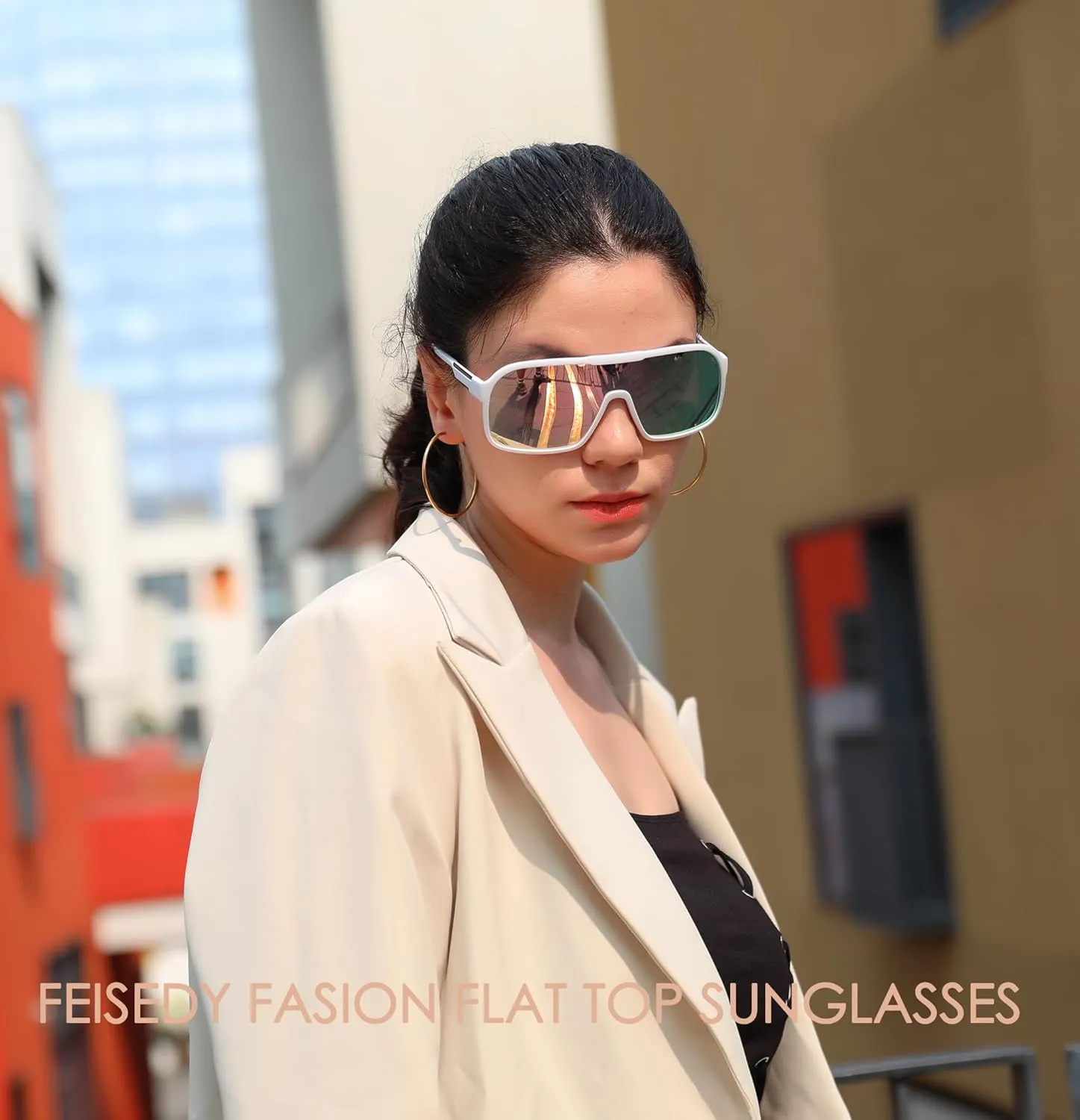 FEISEDY Fashion Polarized Sunglasses Oversized One Piece Reflective Lens Sports Sun Glasses B0122