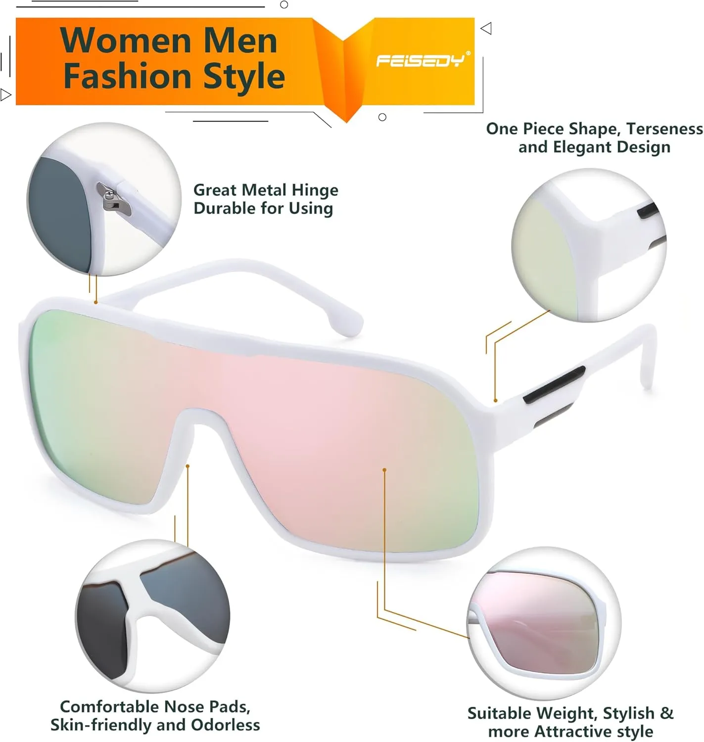 FEISEDY Fashion Polarized Sunglasses Oversized One Piece Reflective Lens Sports Sun Glasses B0122