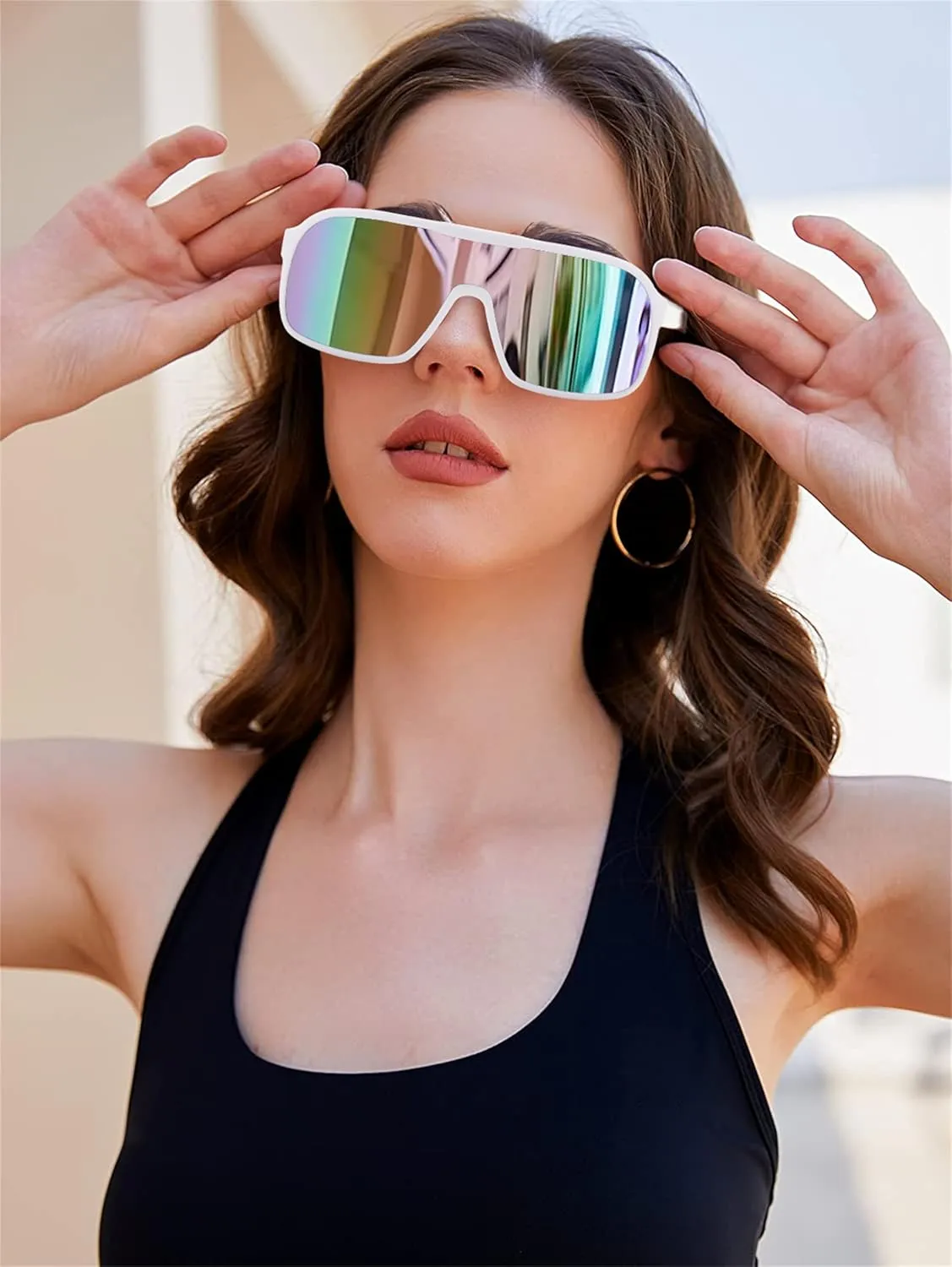 FEISEDY Fashion Polarized Sunglasses Oversized One Piece Reflective Lens Sports Sun Glasses B0122