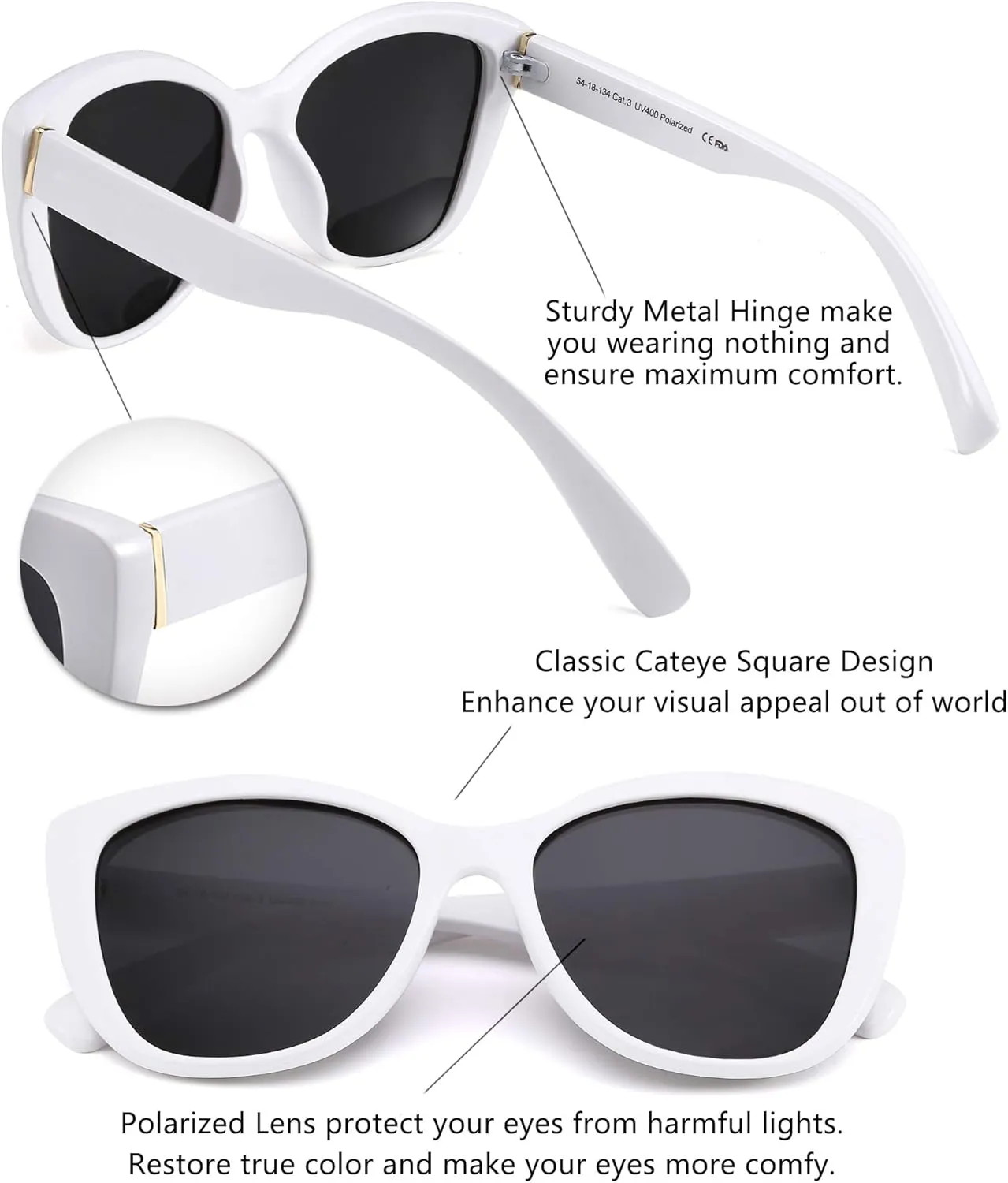 FEISEDY Polarized Vintage Sunglasses American Womens Square Jackie O Cat Eye Sunglasses B2451