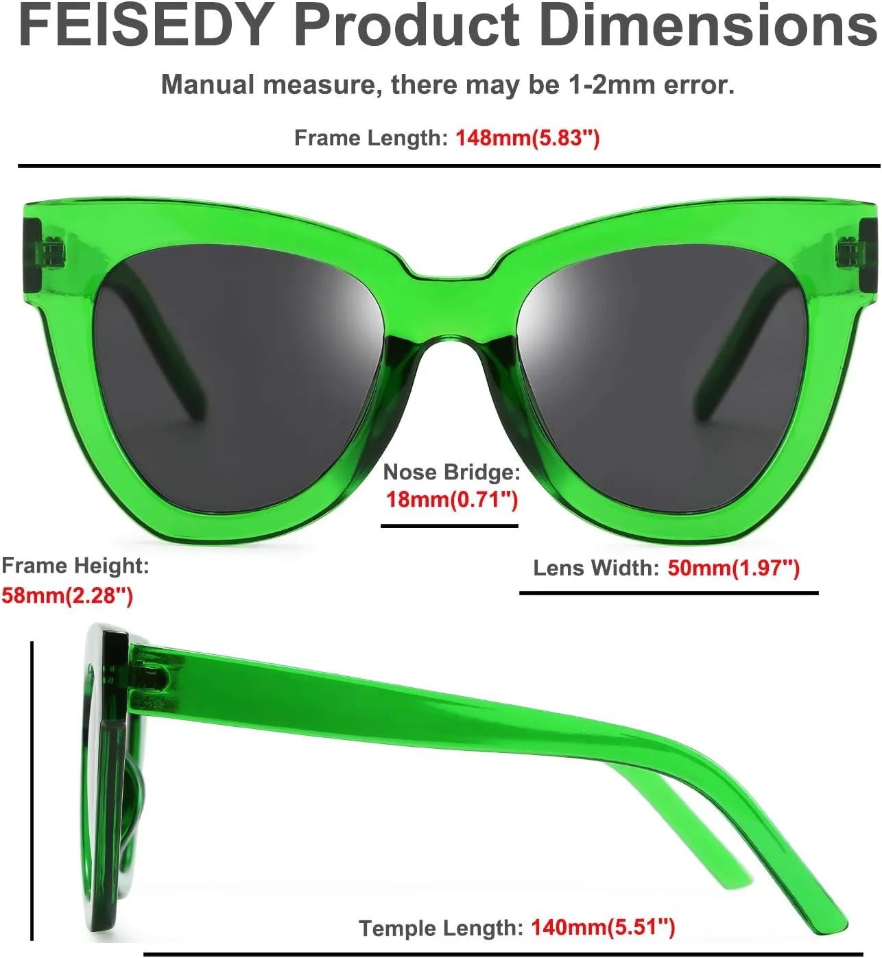 FEISEDY Retro Cat Eye Sunglasses Women Men Vintage Square Cateye UV400 Sunglasses B2586