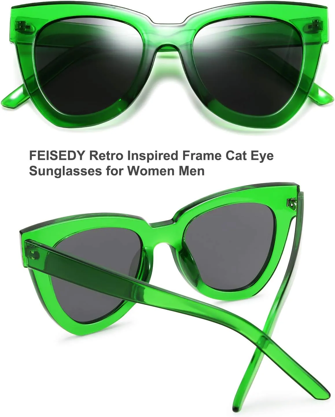 FEISEDY Retro Cat Eye Sunglasses Women Men Vintage Square Cateye UV400 Sunglasses B2586