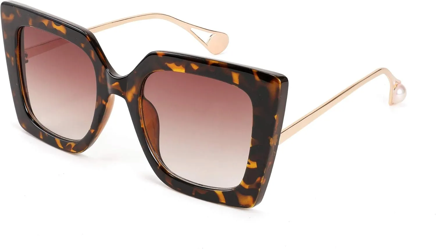 FEISEDY Sunglasses Womens Trendy, Oversized Square Shades, Pearl Inlay Cat Eye Frame UV400 Protection B2625