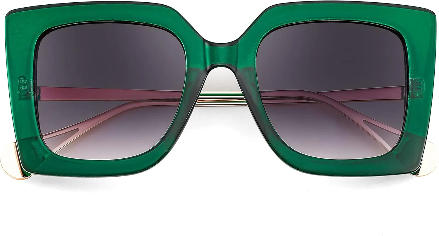 FEISEDY Sunglasses Womens Trendy, Oversized Square Shades, Pearl Inlay Cat Eye Frame UV400 Protection B2625
