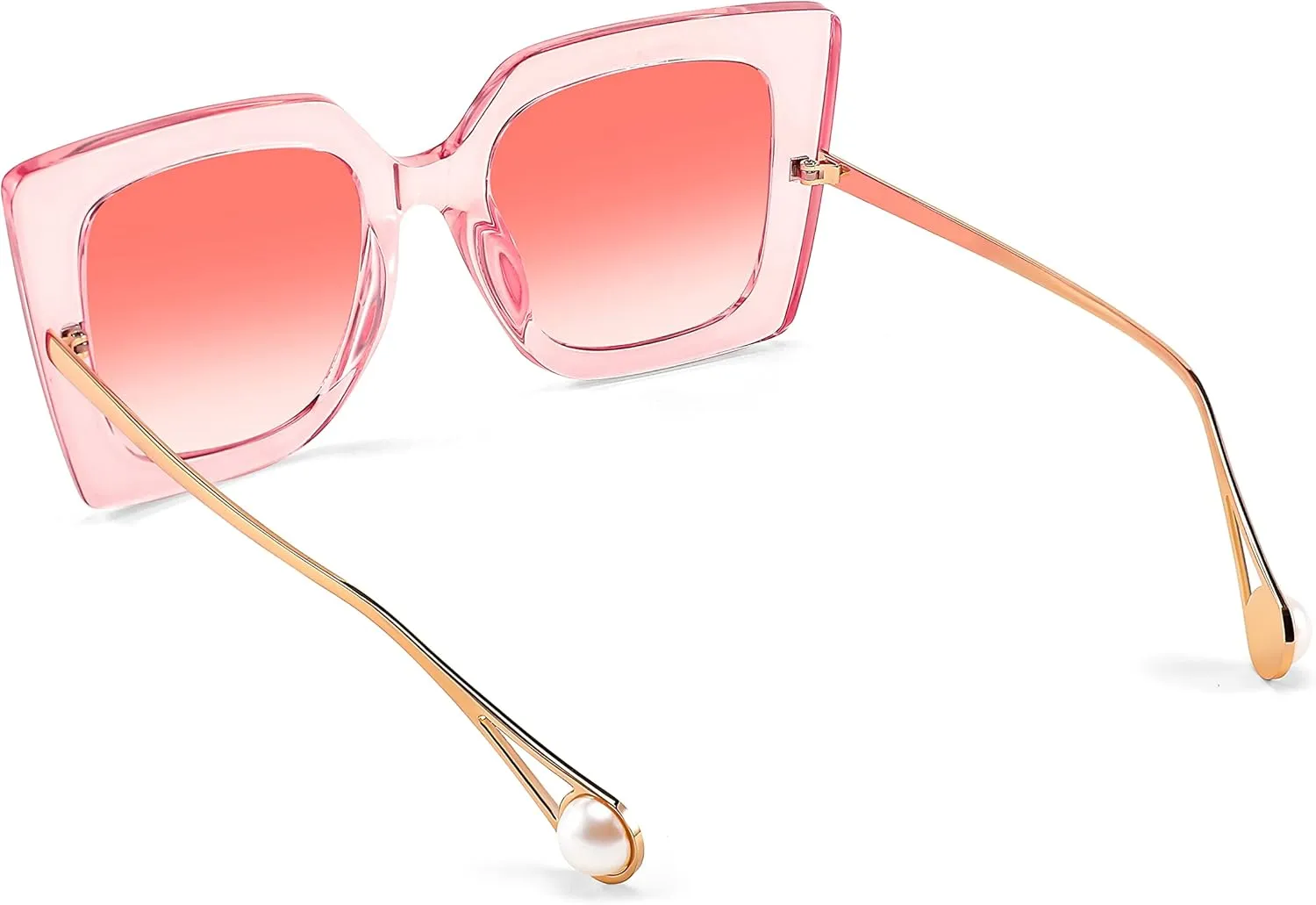 FEISEDY Sunglasses Womens Trendy, Oversized Square Shades, Pearl Inlay Cat Eye Frame UV400 Protection B2625