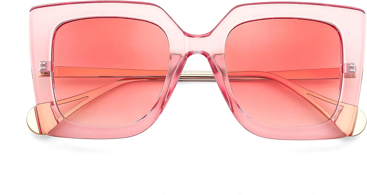FEISEDY Sunglasses Womens Trendy, Oversized Square Shades, Pearl Inlay Cat Eye Frame UV400 Protection B2625