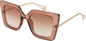 FEISEDY Sunglasses Womens Trendy, Oversized Square Shades, Pearl Inlay Cat Eye Frame UV400 Protection B2625