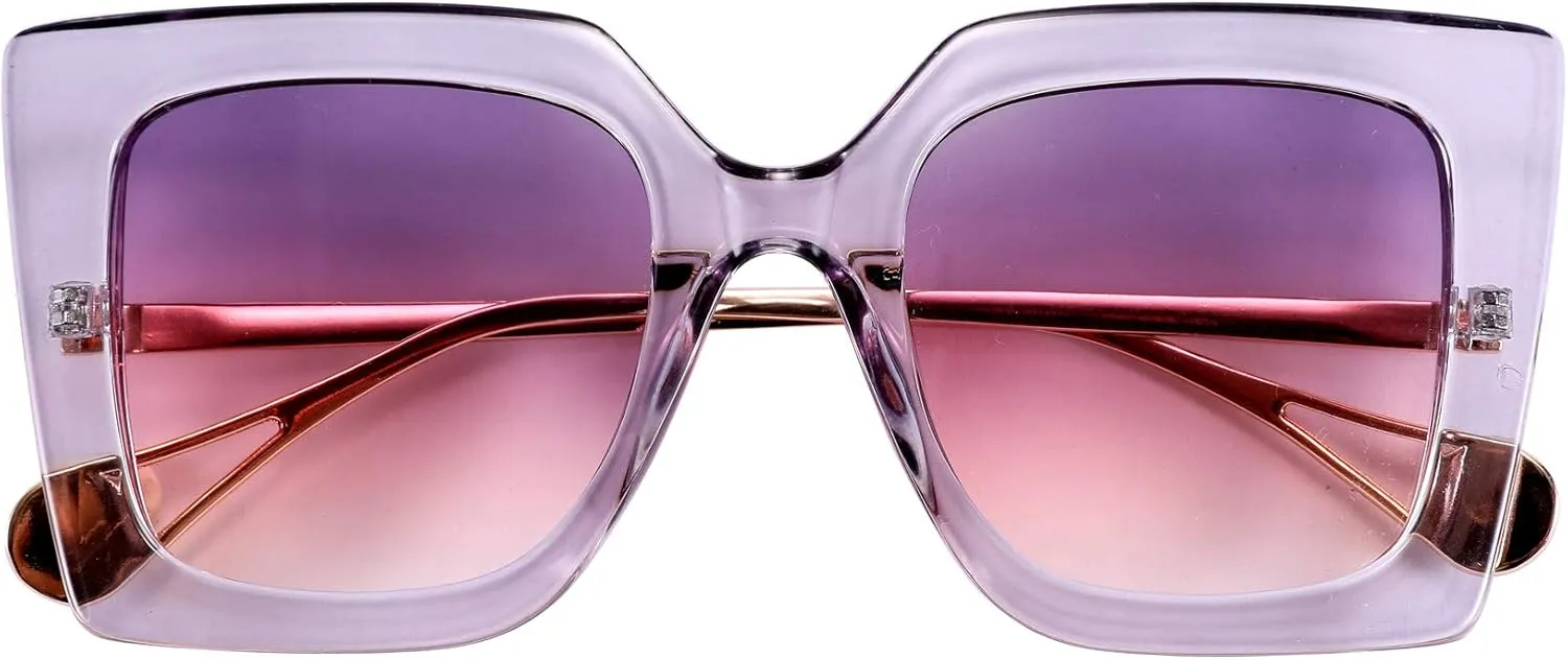 FEISEDY Sunglasses Womens Trendy, Oversized Square Shades, Pearl Inlay Cat Eye Frame UV400 Protection B2625