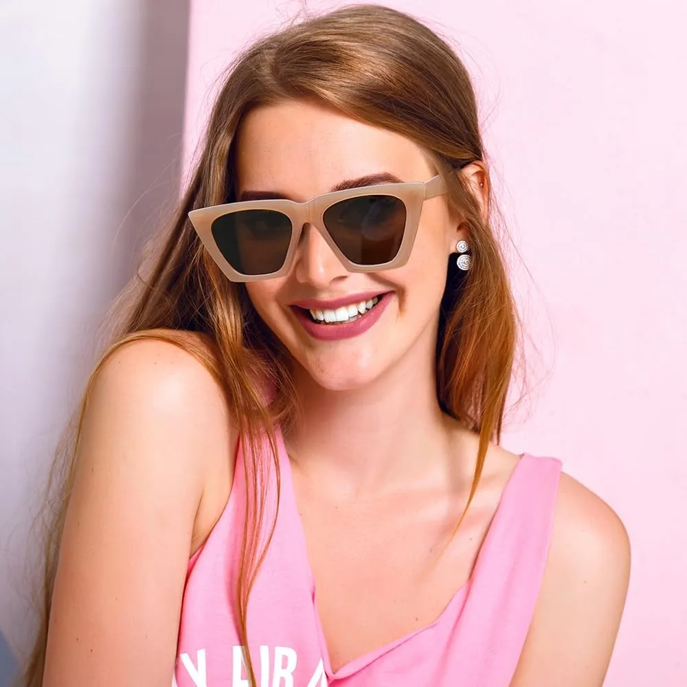 FEISEDY Vintage Sunglasses Women, Square Cat Eye Frame,Trendy Cateye Sunglasses B0025