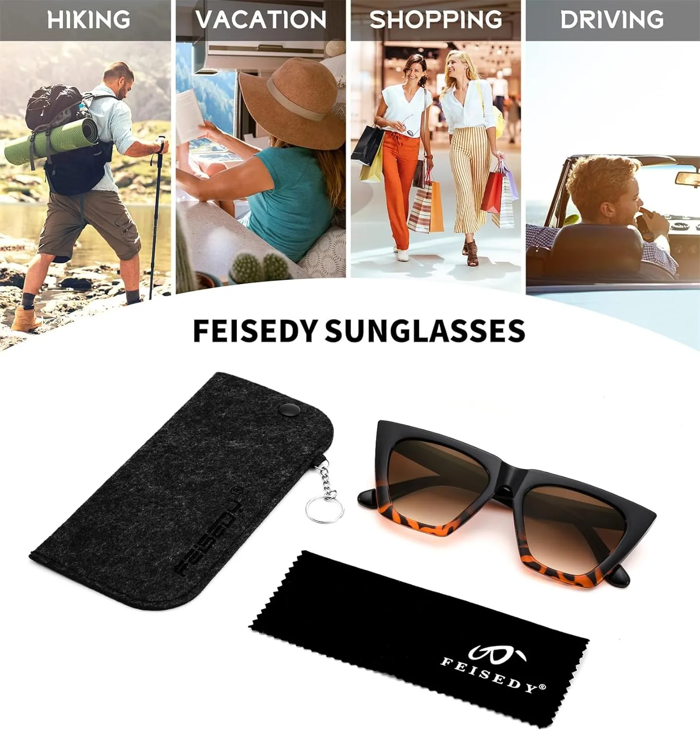 FEISEDY Vintage Sunglasses Women, Square Cat Eye Frame,Trendy Cateye Sunglasses B0025