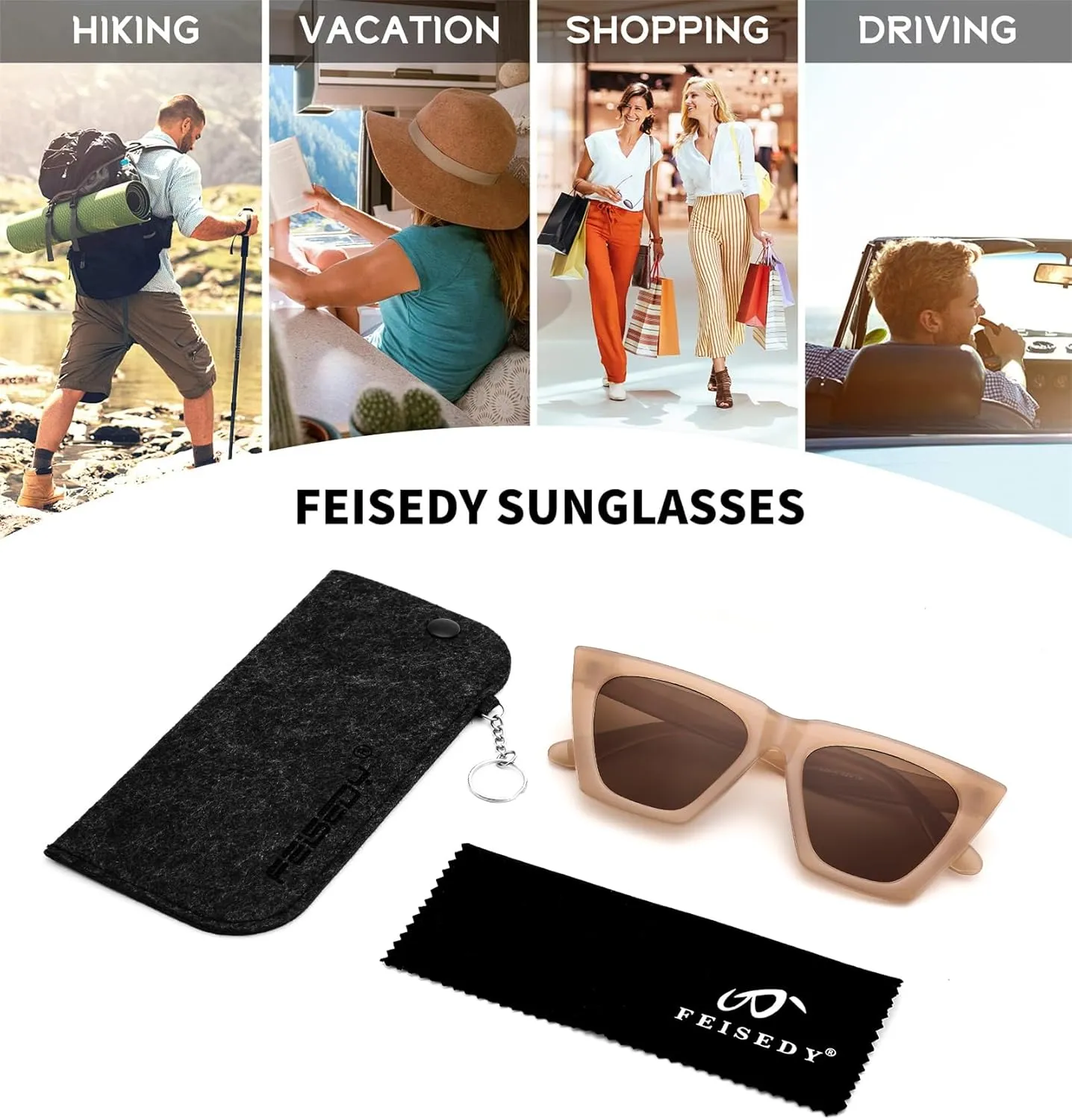 FEISEDY Vintage Sunglasses Women, Square Cat Eye Frame,Trendy Cateye Sunglasses B0025
