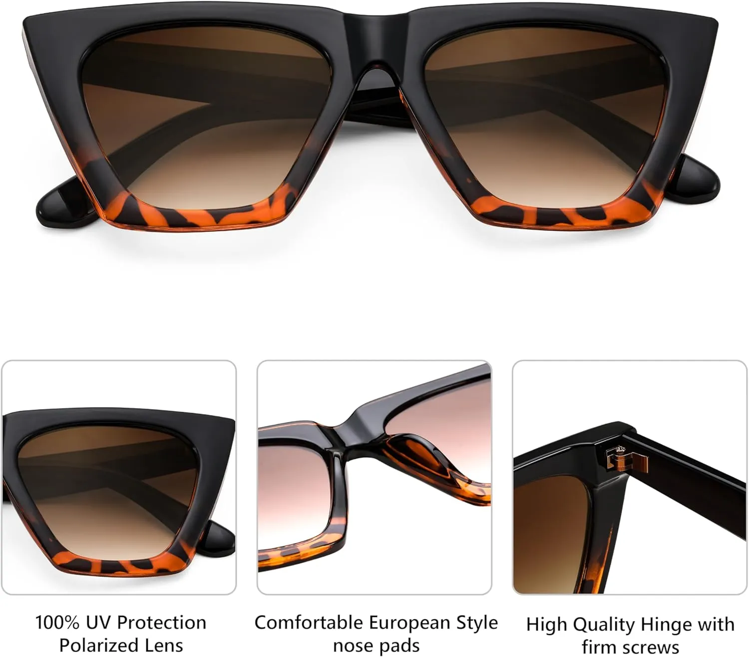 FEISEDY Vintage Sunglasses Women, Square Cat Eye Frame,Trendy Cateye Sunglasses B0025