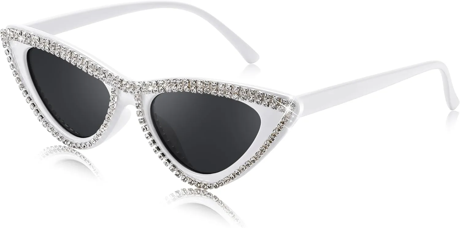 FEISEDY Women Cat Eye Sunglasses Small Frame Diamond Fashion Rhinestone Sunglasses Jeweled Frame Costume Party B0084