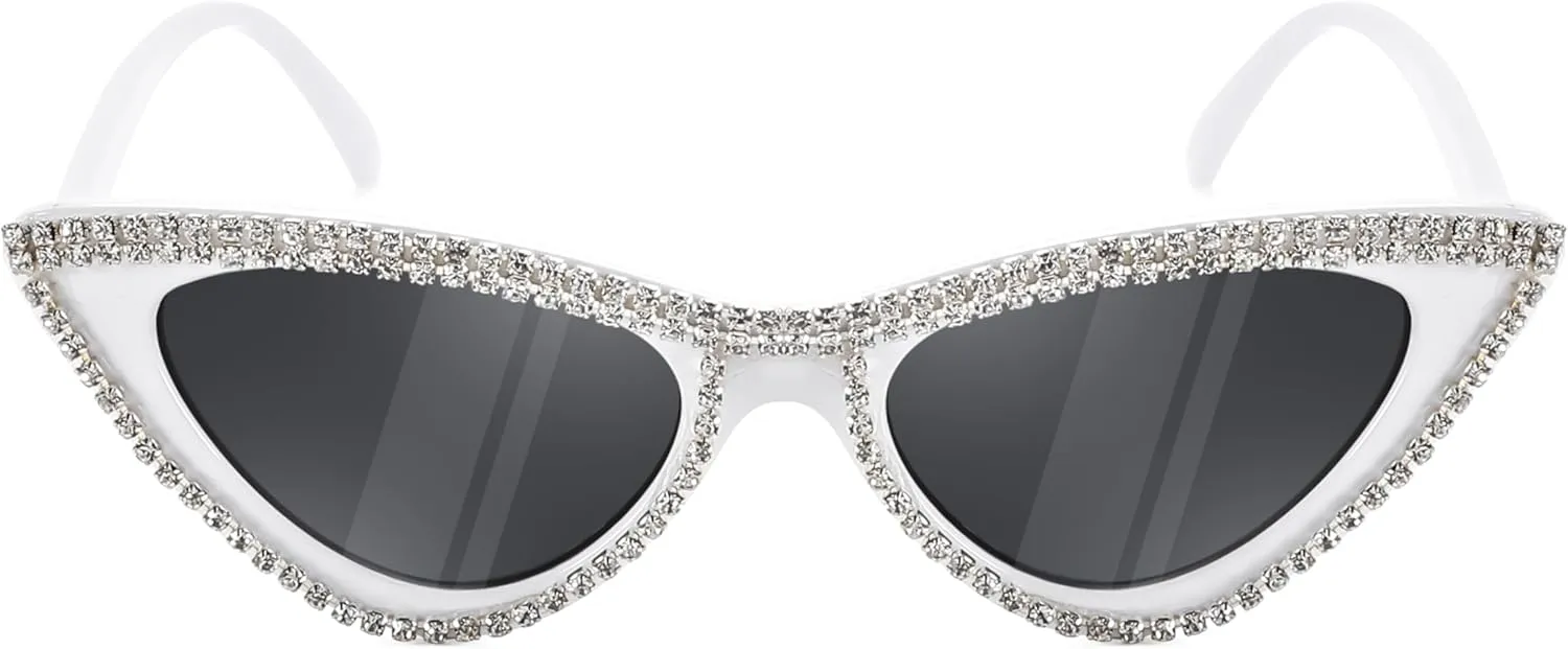 FEISEDY Women Cat Eye Sunglasses Small Frame Diamond Fashion Rhinestone Sunglasses Jeweled Frame Costume Party B0084