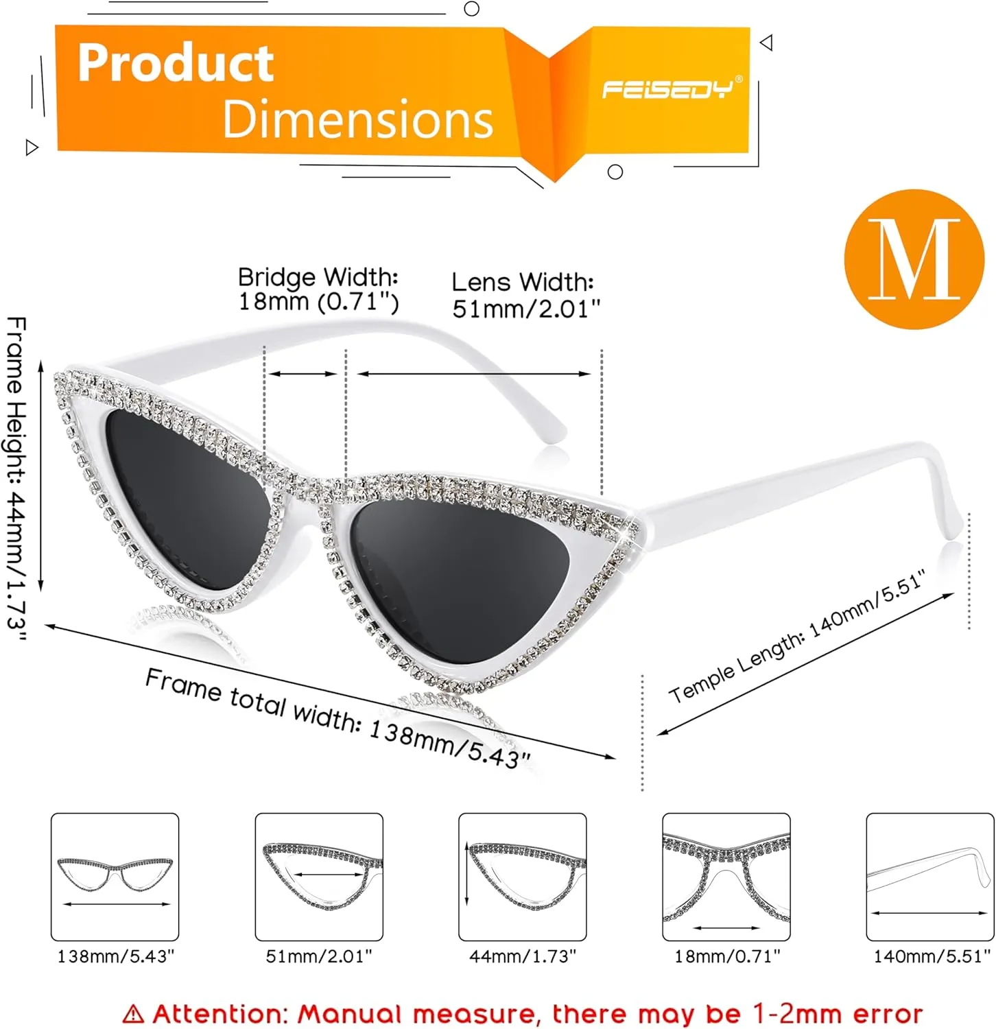 FEISEDY Women Cat Eye Sunglasses Small Frame Diamond Fashion Rhinestone Sunglasses Jeweled Frame Costume Party B0084
