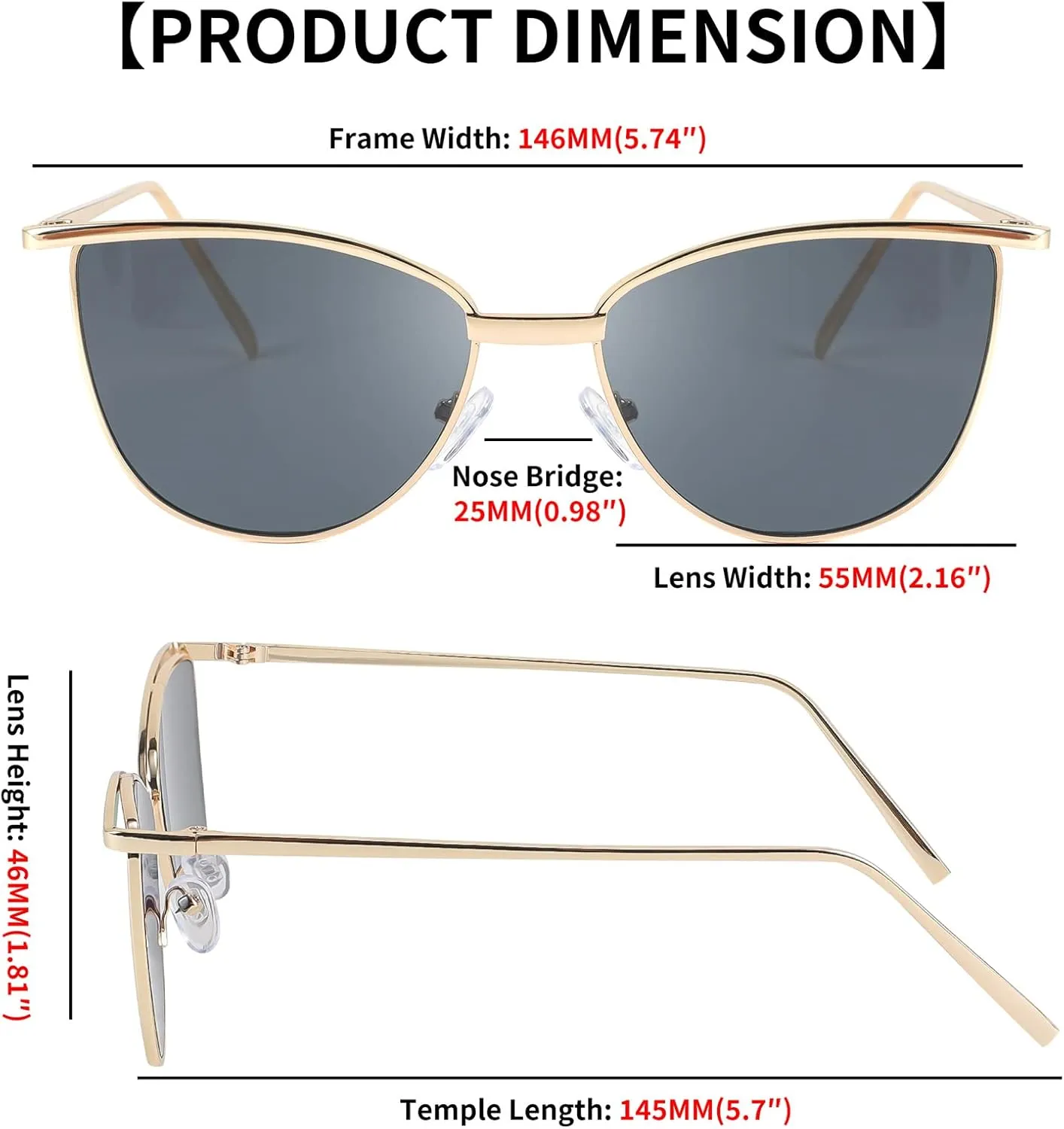 FEISEDY Women Vintage Cat Eye Square Sunglasses Delicate Metal Frame Trendy Eyewear B2306
