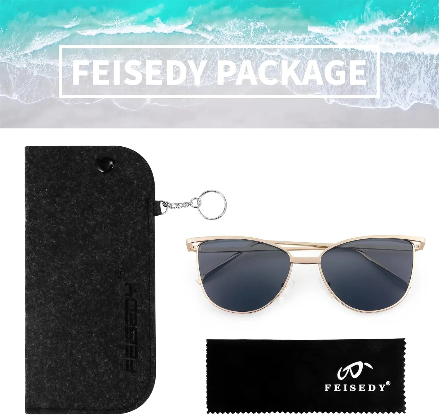 FEISEDY Women Vintage Cat Eye Square Sunglasses Delicate Metal Frame Trendy Eyewear B2306