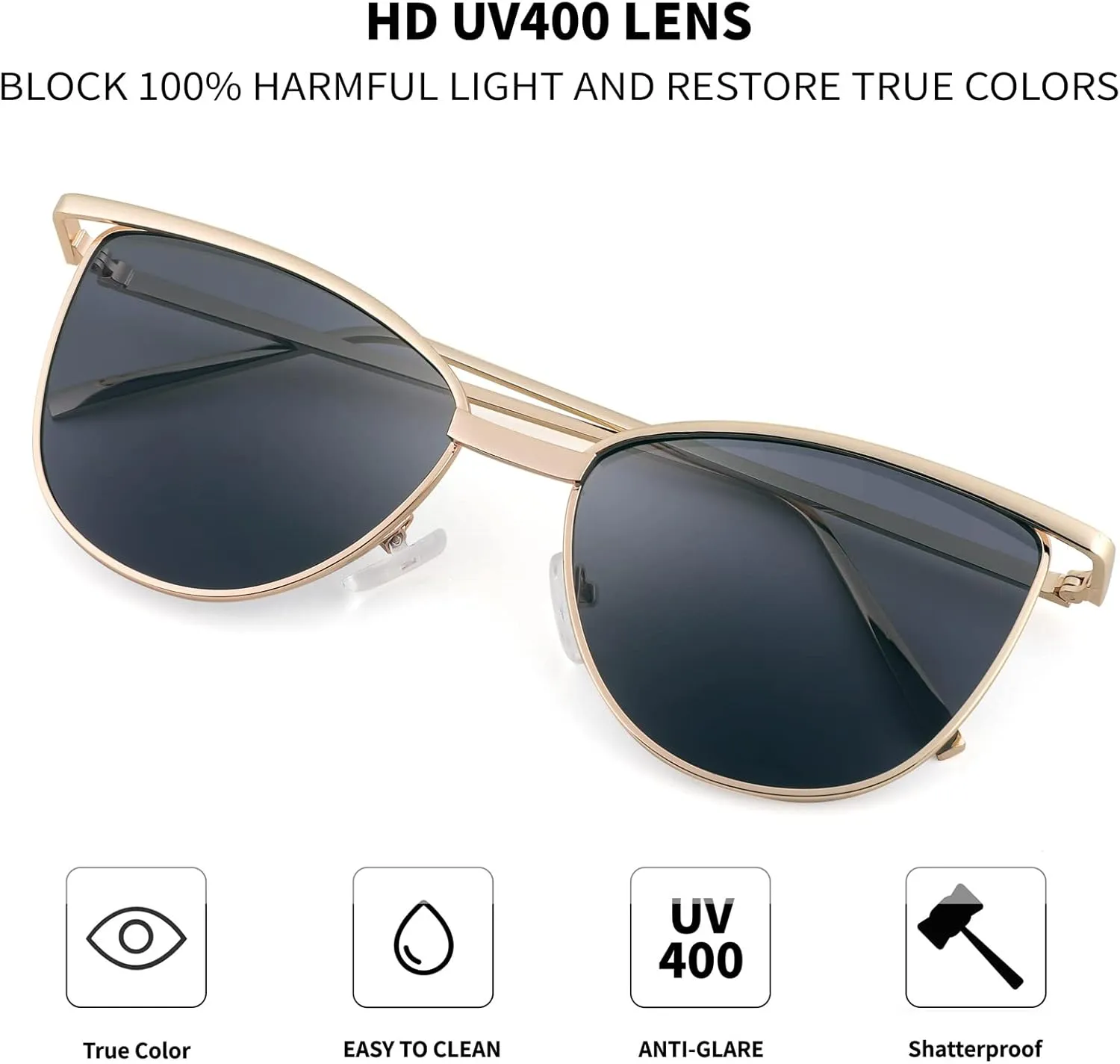FEISEDY Women Vintage Cat Eye Square Sunglasses Delicate Metal Frame Trendy Eyewear B2306