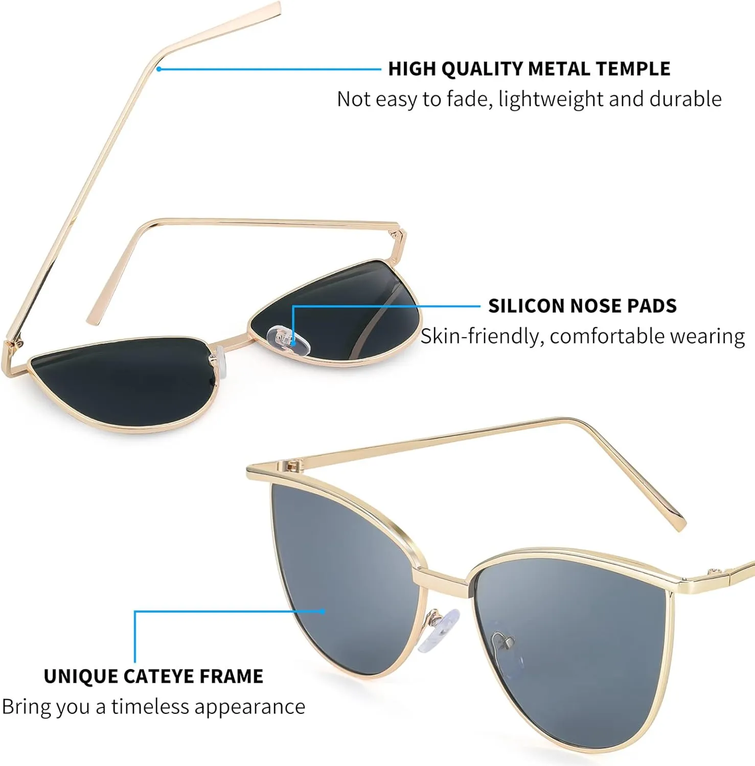FEISEDY Women Vintage Cat Eye Square Sunglasses Delicate Metal Frame Trendy Eyewear B2306