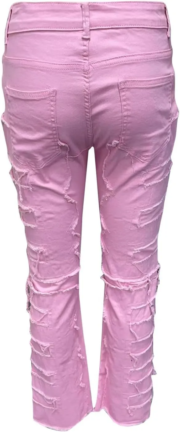 Firzero Men's Denim Pants Zippered Straight Leg Trousers Elastic Patchwork Slim Fit Jean Y2K Style Trousers with Pocket