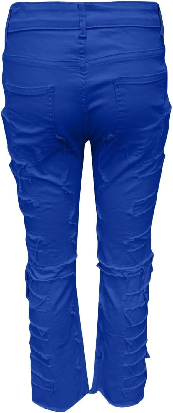 Firzero Men's Denim Pants Zippered Straight Leg Trousers Elastic Patchwork Slim Fit Jean Y2K Style Trousers with Pocket