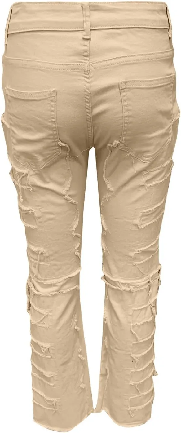 Firzero Men's Denim Pants Zippered Straight Leg Trousers Elastic Patchwork Slim Fit Jean Y2K Style Trousers with Pocket