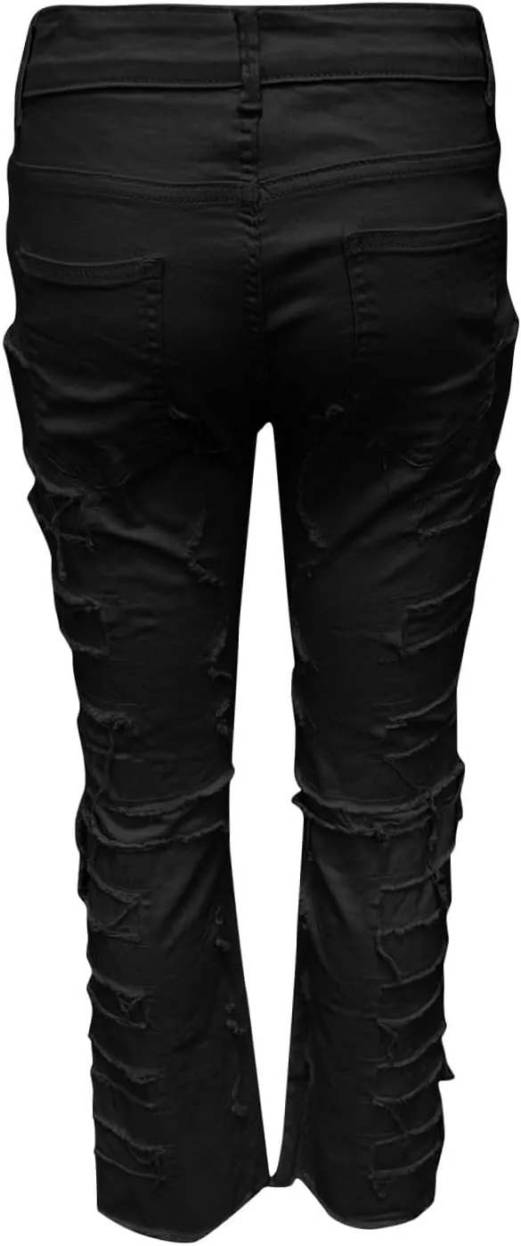 Firzero Men's Denim Pants Zippered Straight Leg Trousers Elastic Patchwork Slim Fit Jean Y2K Style Trousers with Pocket