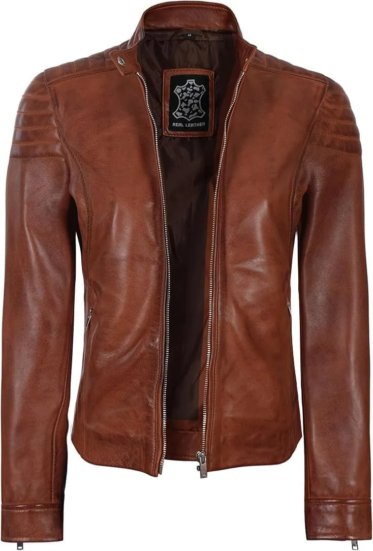 fjackets Leather Jacket Women - Cafe Racer Style Leather Jackets For Women's Real Lambskin Womens Leather Jackets