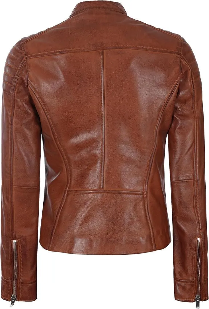 fjackets Leather Jacket Women - Cafe Racer Style Leather Jackets For Women's Real Lambskin Womens Leather Jackets