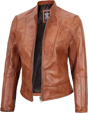 fjackets Leather Jacket Women - Cafe Racer Style Leather Jackets For Women's Real Lambskin Womens Leather Jackets