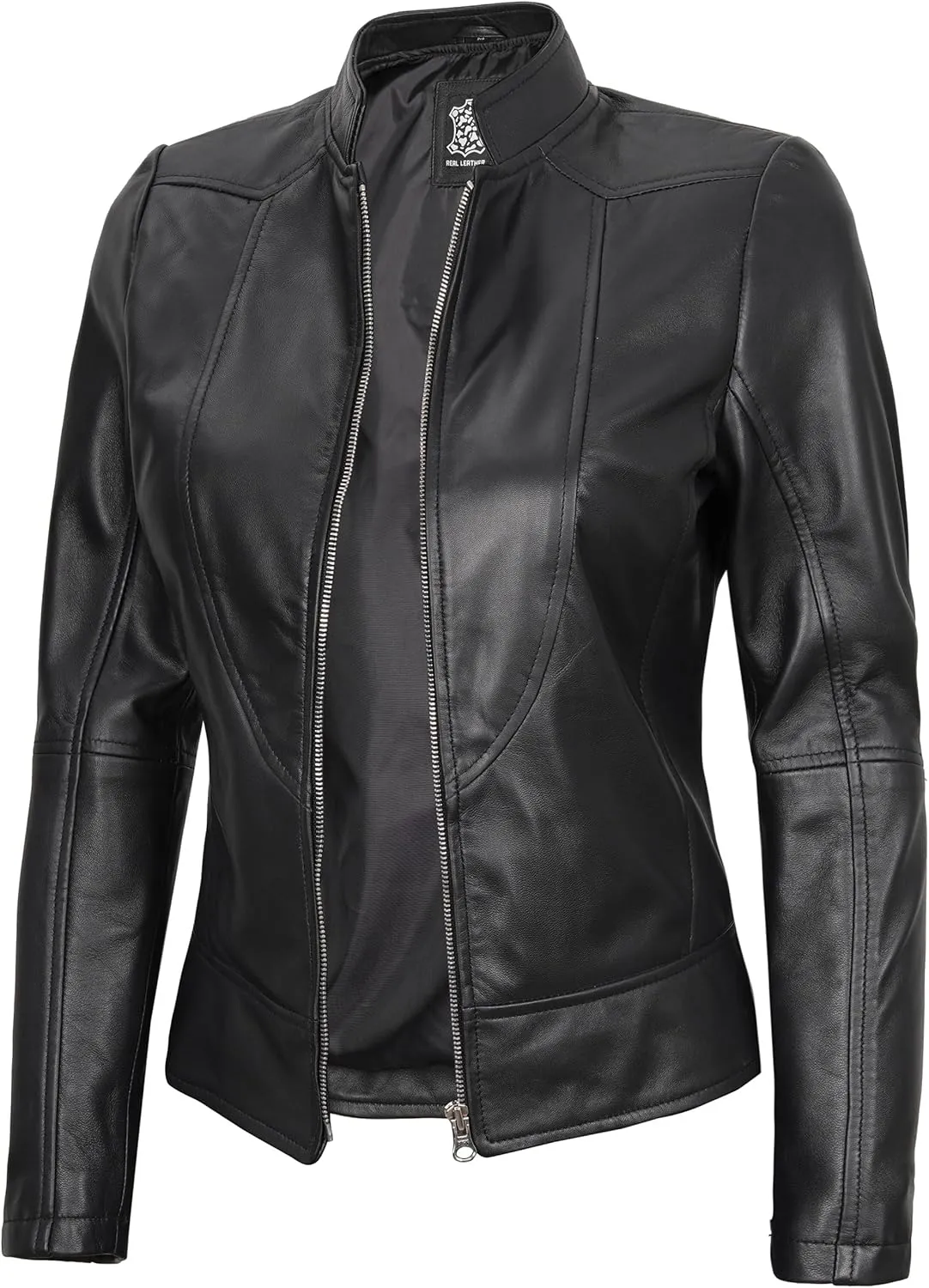 fjackets Leather Jacket Women - Cafe Racer Style Leather Jackets For Women's Real Lambskin Womens Leather Jackets
