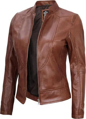 fjackets Leather Jacket Women - Cafe Racer Style Leather Jackets For Women's Real Lambskin Womens Leather Jackets