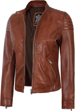 fjackets Leather Jacket Women - Cafe Racer Style Leather Jackets For Women's Real Lambskin Womens Leather Jackets