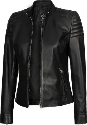 fjackets Leather Jacket Women - Cafe Racer Style Leather Jackets For Women's Real Lambskin Womens Leather Jackets